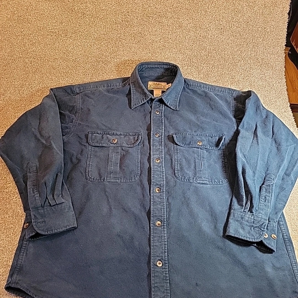 Vintage Cabelas Flannel Mens Large Blue Long Sleeve Deerskin Soft Chamois